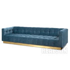 Brushed Brass Base Living Room Sofa Folded Biscuit Tufting With Pulled Buttons In Bule Velve