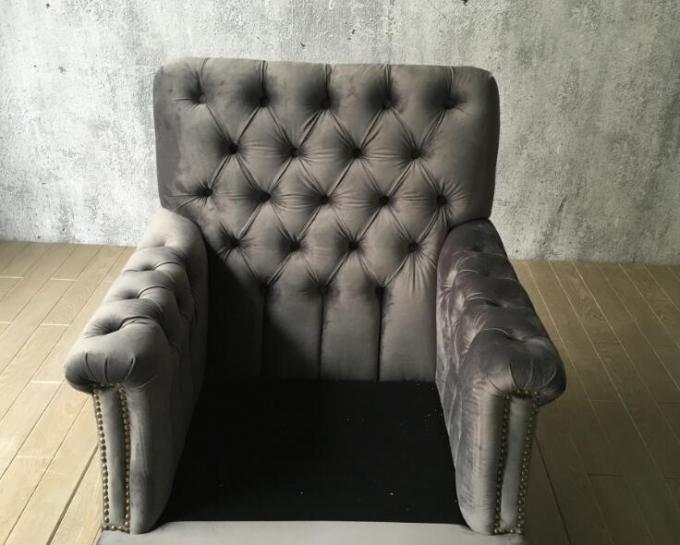 El botón de la sola persona empenachó Sofa Classic Velvet With Casters/final natural ligero 0