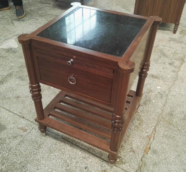 1 madera superior de la nuez de las mesitas de noche del hotel de la piedra del cajón para la sala de estar 2