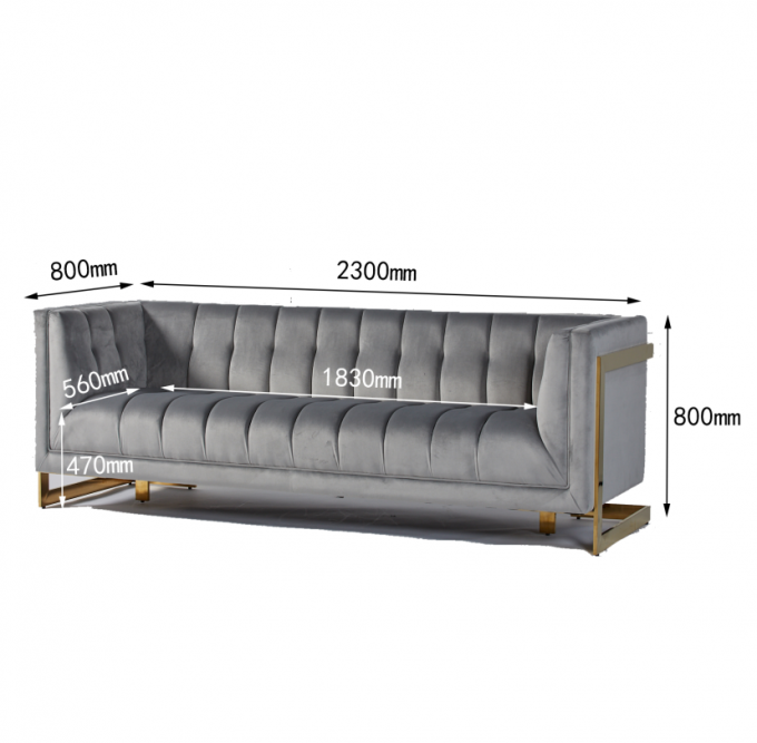 La tela del terciopelo empenachó la sala de estar moderna Sofa With Hallow Metal Legs 3