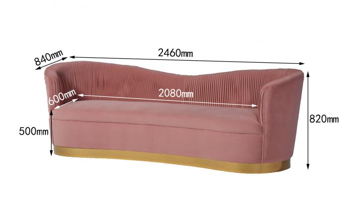 Rosa ahumado Sofa With Metal Base del terciopelo copetudo de la sala de estar 0