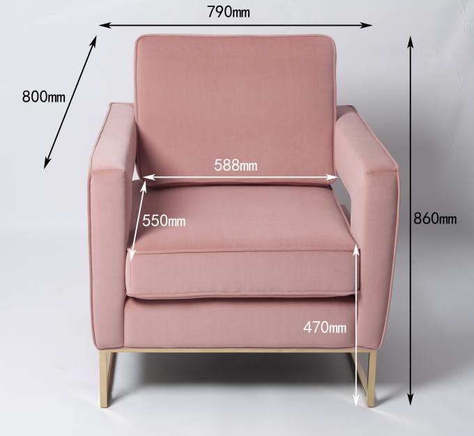 Marco moderno de Pale Pink Sofa With Metal del terciopelo de los muebles de la sala de estar 0