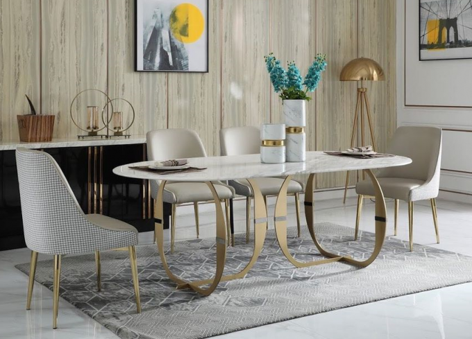 Mesa de comedor superior de mármol blanca de acero inoxidable moderna 160KG 1