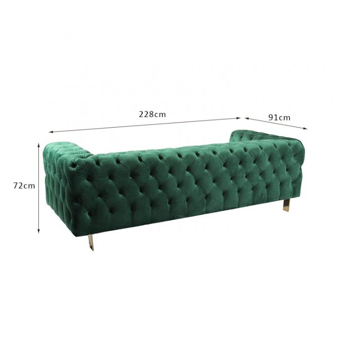 Botón de alta densidad Sofa With Metal Base del terciopelo de Seater de la sala de estar 3 de la espuma 0