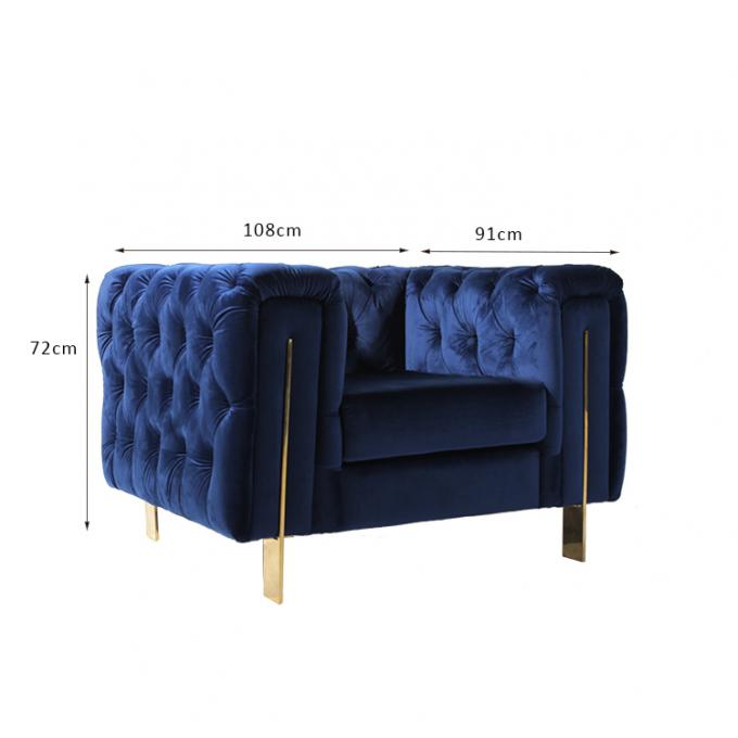 Botón real cómodo de la silla de L108cm Blue Velvet para la sala de estar 0