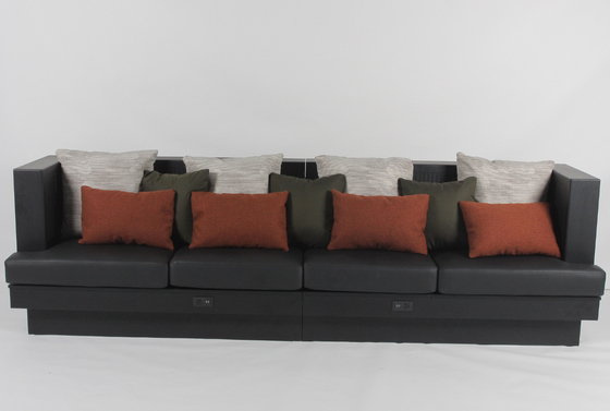 comprar Diseño de lujo del hotel de Sheraton del sofá largo de la banqueta de madera de roble negro con las almohadas Fabricación en línea