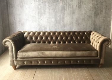 comprar Grey Crushed Velvet Sofa Three moderno Seater/tapicería Sofa Oak Wood de la tela Fabricación en línea
