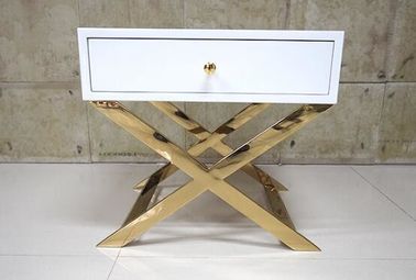 comprar Mesitas de noche pintadas blancas del hotel del oro con con base metálica pulida, el 60% Sheen Fabricación en línea