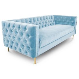 comprar Sofás y sillas, tela contemporánea Sofa Golden Metal Base de la tela de Blue Velvet Fabricación en línea