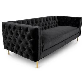 comprar El botón negro de la tela del terciopelo empenachó el sofá de 3 asientos con la pierna de cobre amarillo de oro para casarse, sofá de alquiler del metal 4 de la sala de estar Fabricación en línea