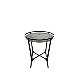 comprar hierro con el polvo que cubre la mesa de centro superior de mármol blanca y negra para la sala de estar, pequeña tabla de té, tabla lateral Fabricación en línea