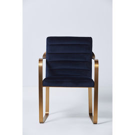 comprar Silla contratante moderna popular de la sala de estar de Blue Velvet con latón cepillado con base metálica Fabricación en línea