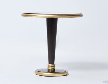 Un buen precio. Mesa de comedor de madera de la ronda de la chapa de la nuez con la base de la hoja del borde de madera sólido y de oro en línea