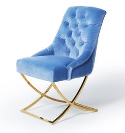 comprar El comedor de oro de los muebles de las piernas del metal de la cruz de X preside el botón de la tela de Blue Velvet empenachado Fabricación en línea