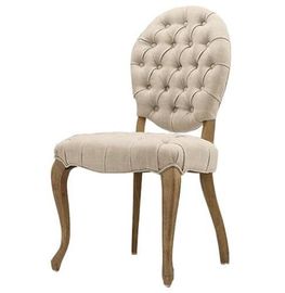 Un buen precio. Marco natural de madera de roble con la silla de cena de madera de la tela de lino trasera oval en línea