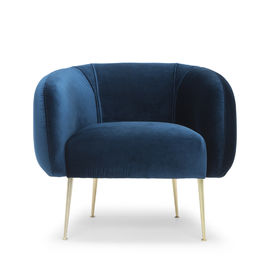Un buen precio. Butaca azul de acero inoxidable clásica del terciopelo de la pierna del metal de los muebles europeos en línea