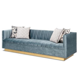 Un buen precio. Tela moderna Sofa Stainless Steel Golden Brushed Manhattan Sofa With Wide Channel Tufting de Blue Velvet de la sala de estar con en línea