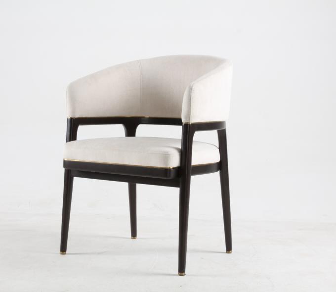 Silla de comedor de ocio de grado comercial para sala de estar de tela de lujo blanca de madera de haya maciza 1