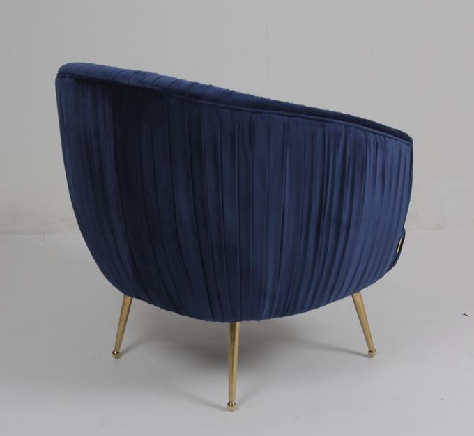 Butaca azul moderna de la tela del terciopelo de los 88CM con las piernas de acero inoxidables 3