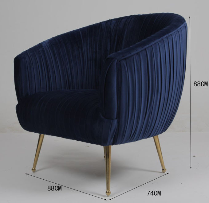 Butaca azul moderna de la tela del terciopelo de los 88CM con las piernas de acero inoxidables 0