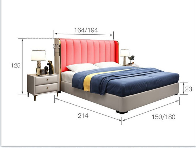 Muebles modernos de cuero de lujo ligeros del dormitorio del hotel de la cama matrimonial cama de la boda de 1,8 m 0